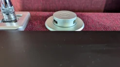 Polstergruppe Caro Stoff Trend Bordeaux Rot Metallfüße Schwarz Mit Tisch Buche Schwarz Und LED Lampe