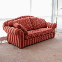 Polstergruppe Clara 334 Stoff Rot Beige Gold Füße Kirschbaum Lackiert