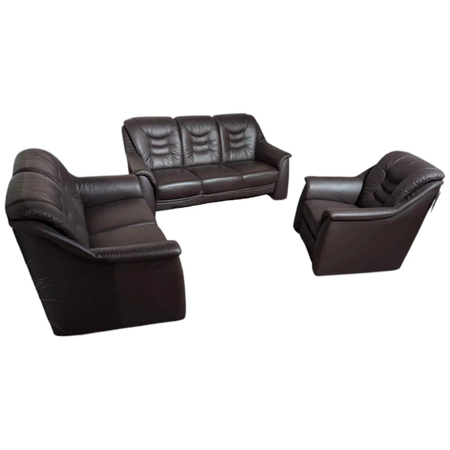 Polstergruppe Cora Leder Casay 78 Mocca Schwarz 3-2-1