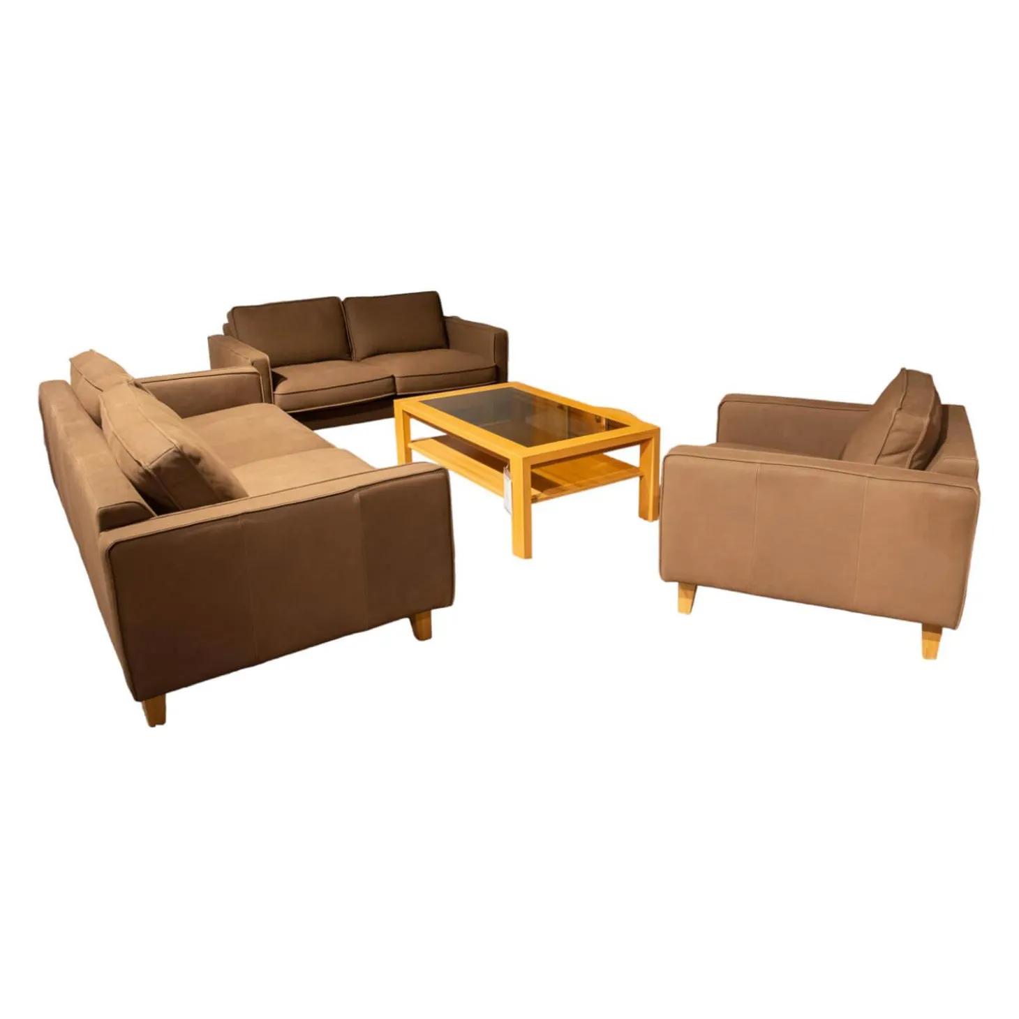 Polstergruppe Elian 3er-Set Leder W11 Farbe Chocolate Füße Eiche Geölt