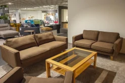 Polstergruppe Elian 3er-Set Leder W11 Farbe Chocolate Füße Eiche Geölt