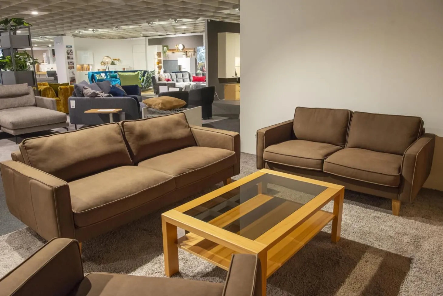 Polstergruppe Elian 3er-Set Leder W11 Farbe Chocolate Füße Eiche Geölt