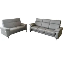 Polstergruppe Havannah Stoff Eldorado Hellblau Grau Füße Metall Schwarz Lackiert Mit Armteilverstellung Und Elektrischen Sitzvorzug