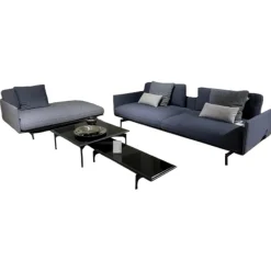 Polstergruppe Liv Smart Stoff 24.415 Graublau 24.144 Schwarzblau Aluminiumgestell Verkehrschwarz mit Couchtisch-Set