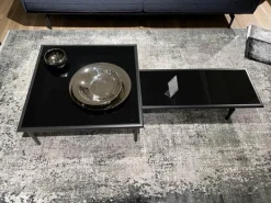 Polstergruppe Liv Smart Stoff 24.415 Graublau 24.144 Schwarzblau Aluminiumgestell Verkehrschwarz mit Couchtisch-Set