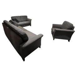 Polstergruppe Lux Medico 840 Bezug Korpus Stoff 165 30 Grau Rückenkissen 164 30 Grau Holzfuß Buche Wengefarbig Inklusive Sofakissen