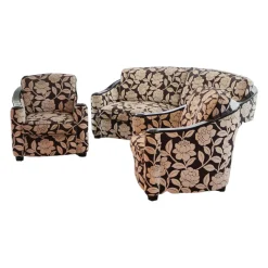 Polstergruppe Metropolitan Stoff Hellbeige Schwarz Halbrundsofa Mit 2 Sesseln