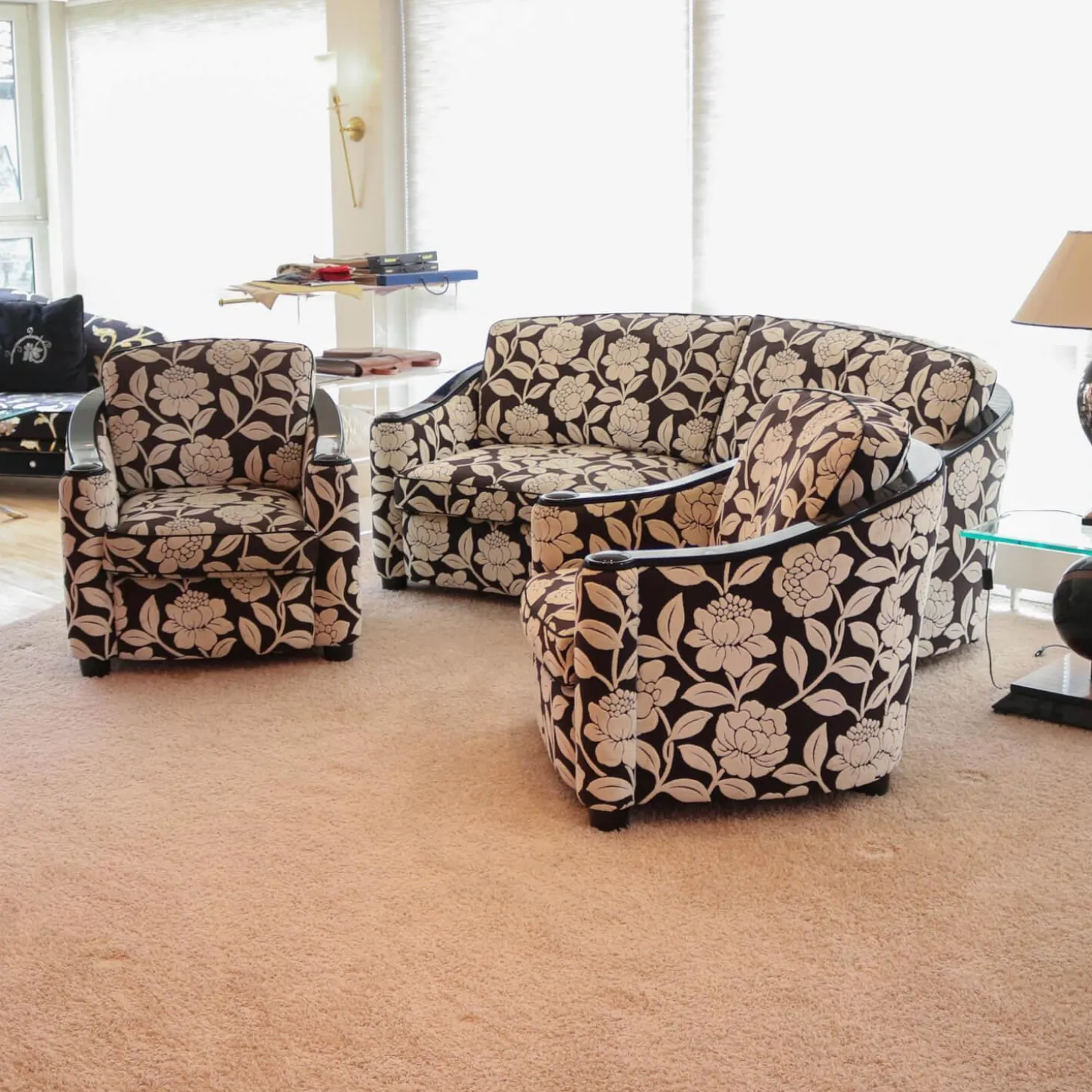 Polstergruppe Metropolitan Stoff Hellbeige Schwarz Halbrundsofa Mit 2 Sesseln