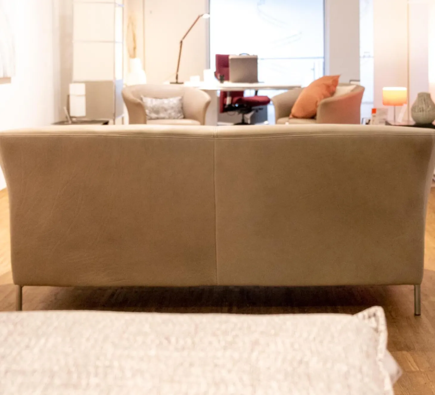 Polstergruppe Navarro Anilin-Dickleder Füße Metallbügel Nickel Satiniert