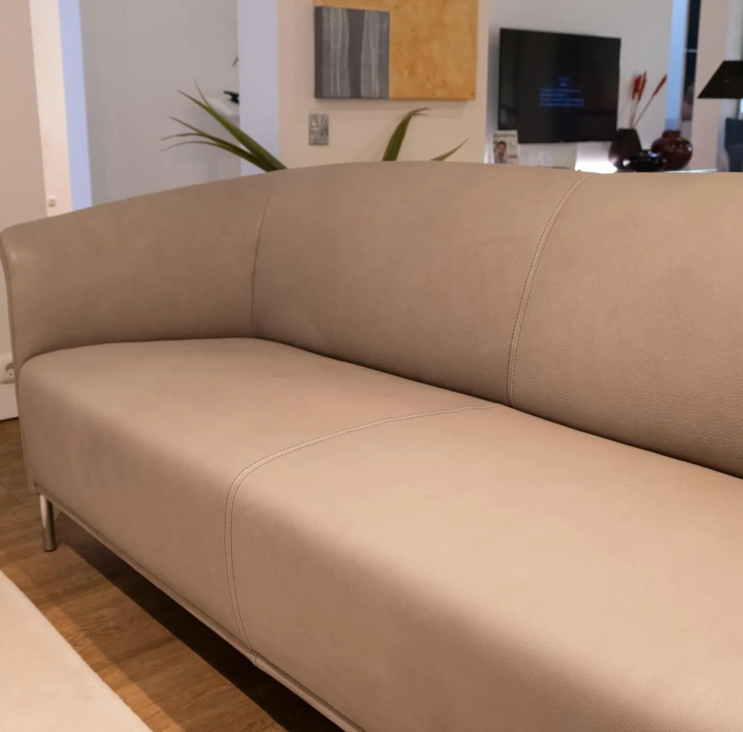 Polstergruppe Navarro Anilin-Dickleder Füße Metallbügel Nickel Satiniert