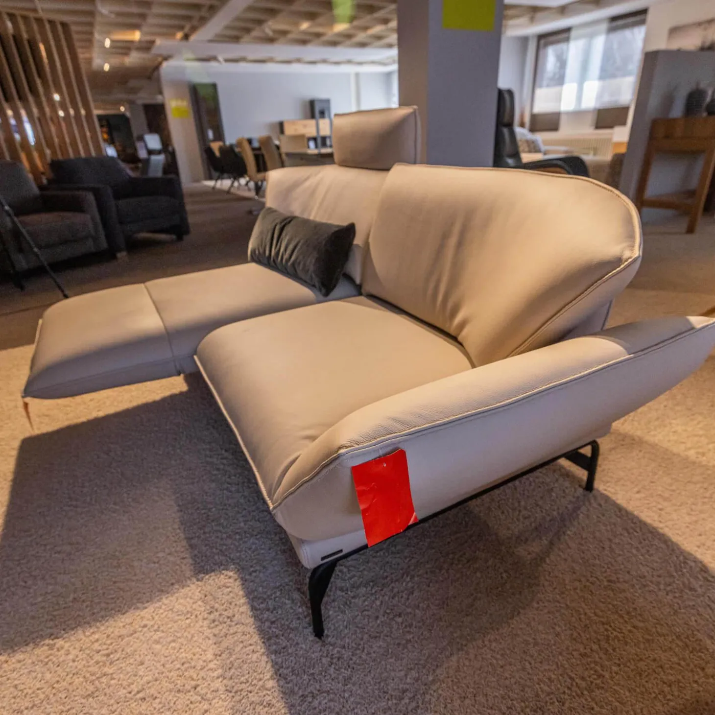 Polstergruppe Nova 1378 Bezug Leder 24 Longru Nebel Beige Grau Füße Anthrazit Pulverbeschichtet