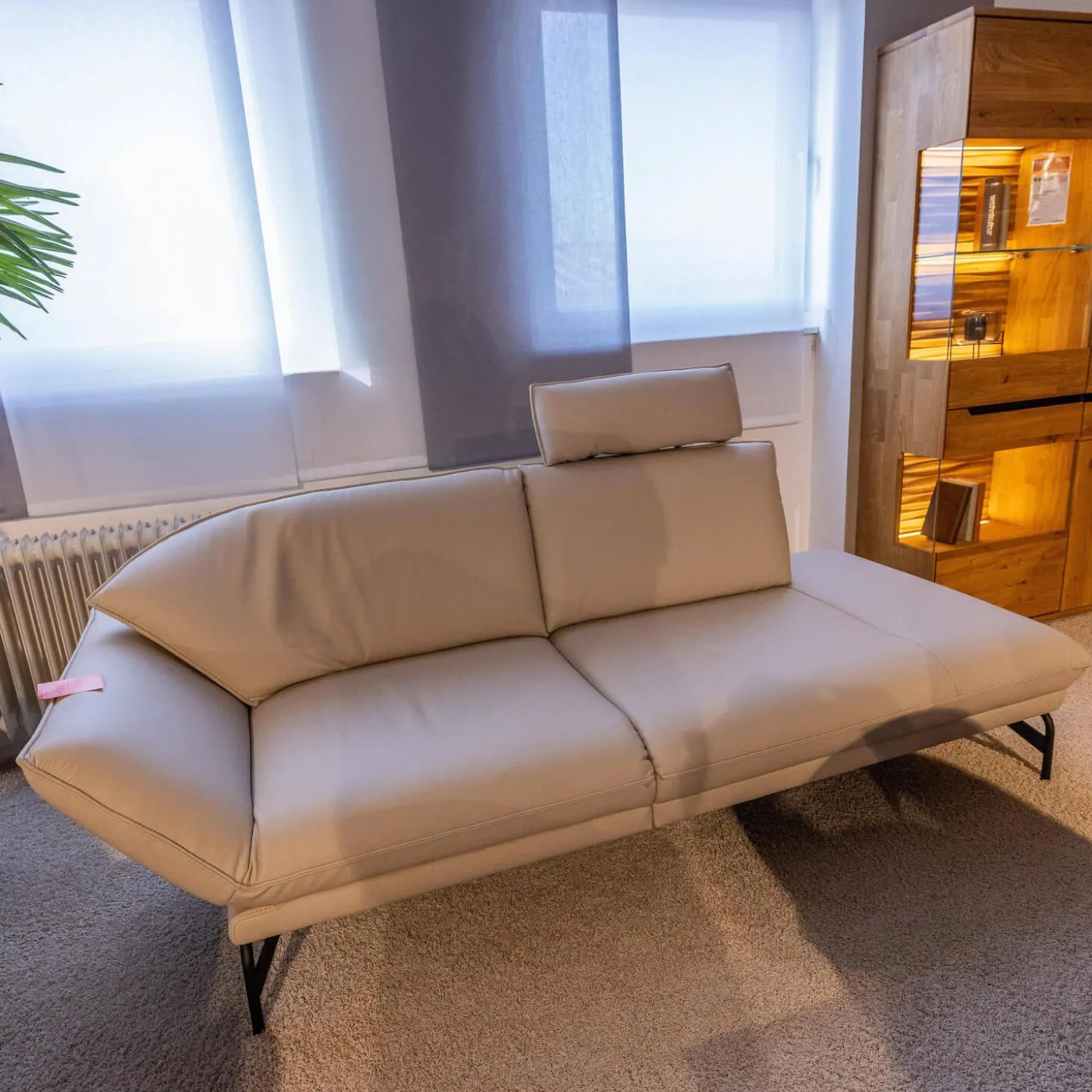 Polstergruppe Nova 1378 Bezug Leder 24 Longru Nebel Beige Grau Füße Anthrazit Pulverbeschichtet