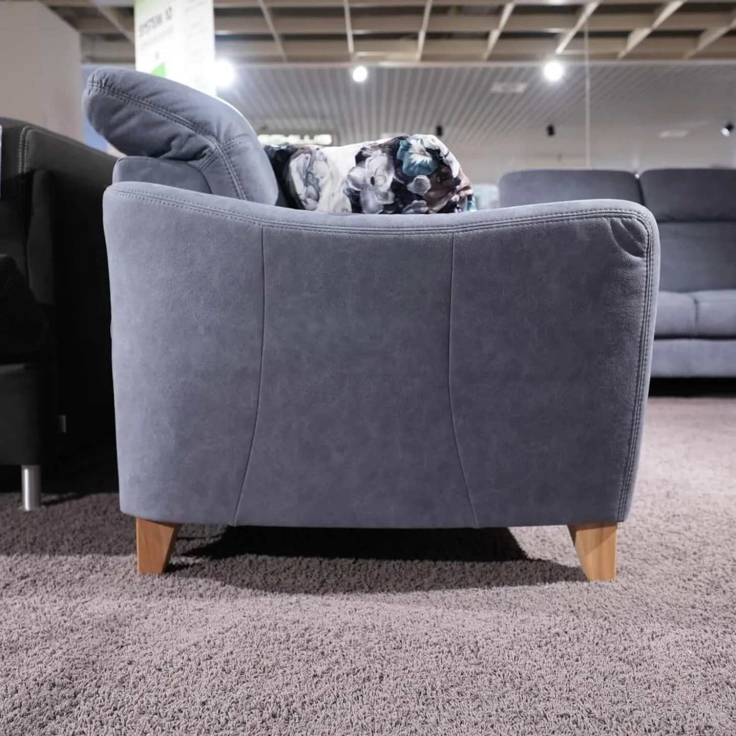 Polstergruppe Prato Leder 877 02 Grau Blau Fuß F912 Eiche Bianco Inklusive Kissen