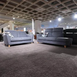 Polstergruppe Prato Leder 877 02 Grau Blau Fuß F912 Eiche Bianco Inklusive Kissen