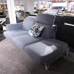 Polstergruppe Prato Leder 877 02 Grau Blau Fuß F912 Eiche Bianco Inklusive Kissen