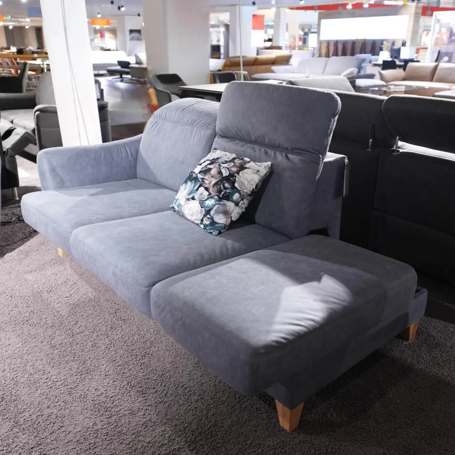 Polstergruppe Prato Leder 877 02 Grau Blau Fuß F912 Eiche Bianco Inklusive Kissen