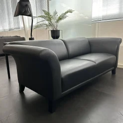 Polstergruppe Sofa Prestige Bezug Leder L9999C Grain Schwarz Fuß Holz Schwarz