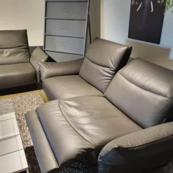 Polstergruppe Victoria Leder Grey PG WR W10 W11 Grau Füße Metallkufe Schwarz Mit Motorischer Relaxfunktion Ohne Couchtisch