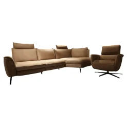 Polstergruppe VS HU1169 Sofa Leder Aurelia Stone Braun Füße Metall Schwarz Mit Sessel Sternfuß Schwarz Und Kissen