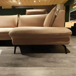 Polstergruppe VS HU1169 Sofa Leder Aurelia Stone Braun Füße Metall Schwarz Mit Sessel Sternfuß Schwarz Und Kissen