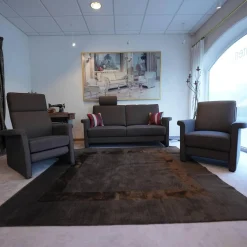 Polstergruppe York 520 Sofa 2,5 Sitzig, Sessel, Funktionssessel Stoff Bezug Dunkelbraun Melliert 455 080 Funktionssessel Manuell Stufenlos Verstellbar