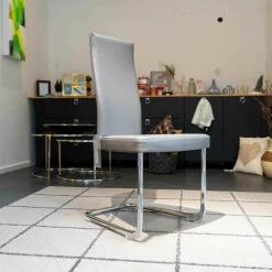 Polster-Kragstuhl B25-1P Leder Taupe Mit Stahlgestell Verchromt