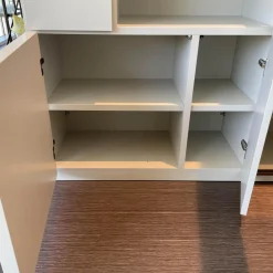 Raumteiler 505 in Lack Kieselgrau mit Glastüren Schwarz Chrom