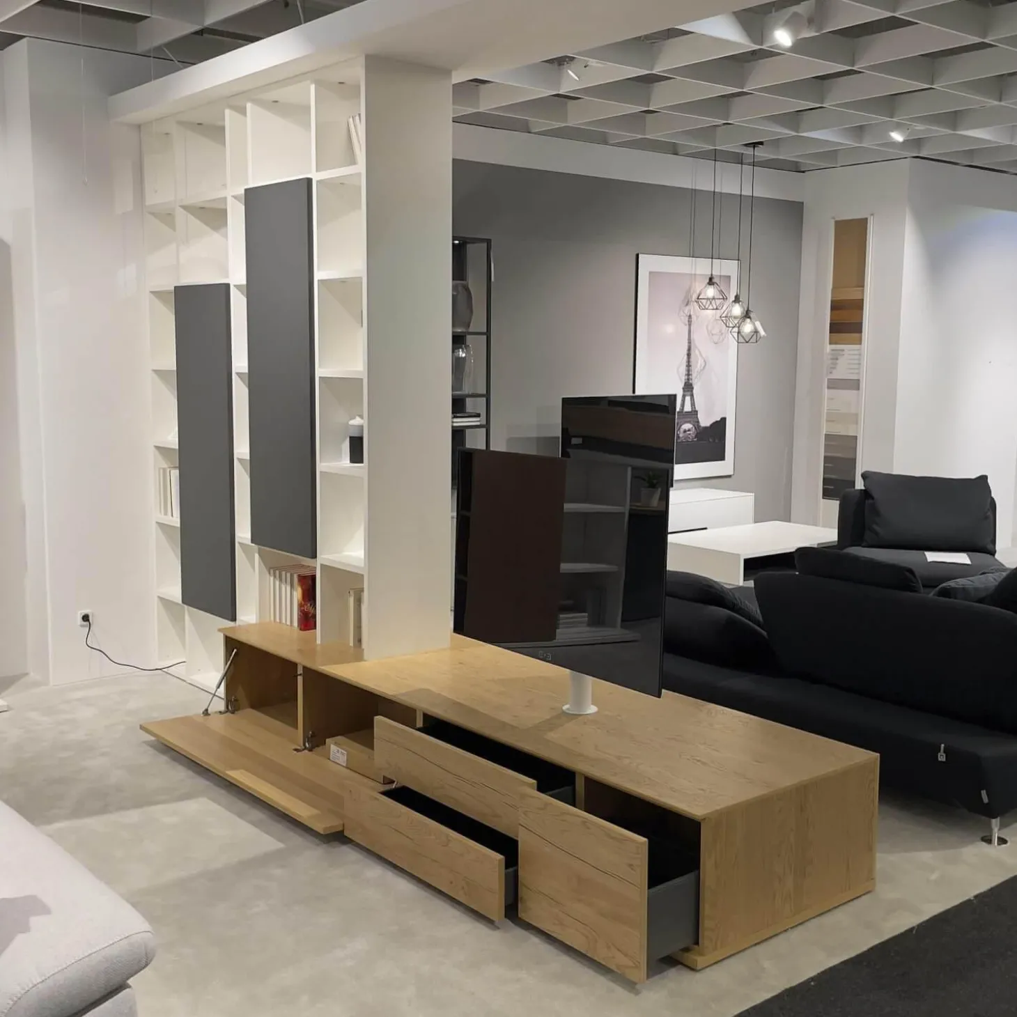 Raumteiler SE7000 Lack Weiß Front Balkeneiche Natur Korpus Wildeiche