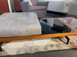 Recamiere LR 007 8151 Leder 24 Longru Brown Braun Füße Hochglanz Poliert Inklusive Holzablage Und Tischhocker