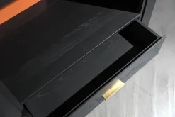 Regal Bordeaux Europäische Kirsche Anthrazit Reliefstruktur Beschläge Messing Geschliffen 2 Schübe Rückwand Rot