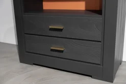 Regal Bordeaux Europäische Kirsche Anthrazit Reliefstruktur Beschläge Messing Geschliffen 2 Schübe Rückwand Rot