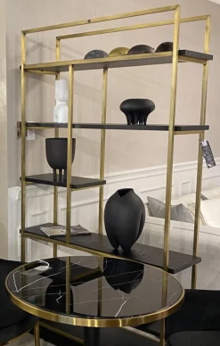 Regal Bronxx S1 Gestell Messing Gebürstet Leicht Patiniert Böden Eiche Anthrazit Matt Lackiert