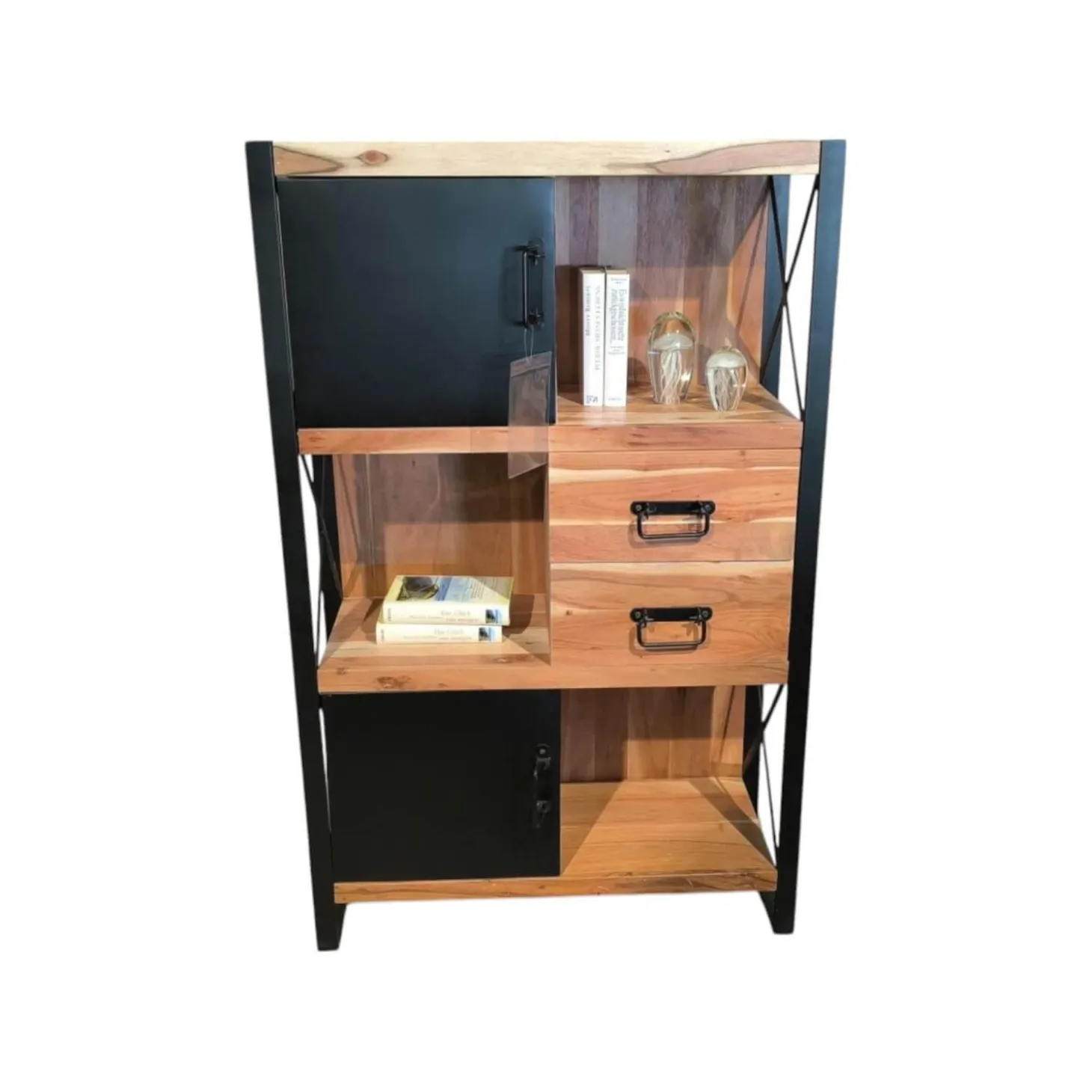 Regal Downtown Akazie Massiv Gebeizt Und Lackiert Rahmen Metall Schwarz Lackiert