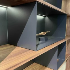 Regalkombination Pares in Nussbaum 130 Rückwand Glas deepgrex Metallboxen anthr. inkl Beleuchtung
