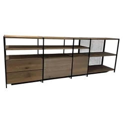 Regalsystem BC06 RooM68 Holzteile Eiche Massiv Geräuchert Weiß Roheffekt Alustreben Schwarz Eloxiert