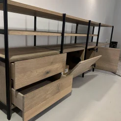 Regalsystem BC06 RooM68 Holzteile Eiche Massiv Geräuchert Weiß Roheffekt Alustreben Schwarz Eloxiert