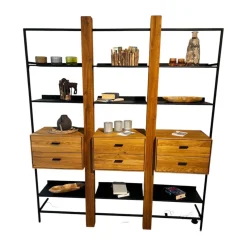 Regalsystem Blackpool Eiche Natur Geölt Metall Schwarz Inklusive Beleuchtung