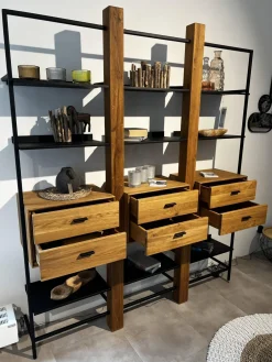 Regalsystem Blackpool Eiche Natur Geölt Metall Schwarz Inklusive Beleuchtung