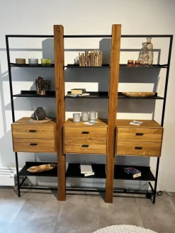 Regalsystem Blackpool Eiche Natur Geölt Metall Schwarz Inklusive Beleuchtung