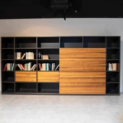 Regalwand Amineo Lack Schiefer L74 Nussbaum Geölt Mit Schiebetür Und Schubladen