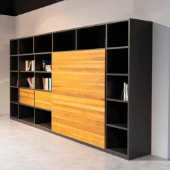 Regalwand Amineo Lack Schiefer L74 Nussbaum Geölt Mit Schiebetür Und Schubladen