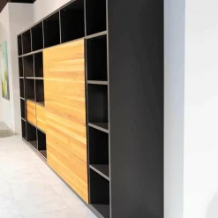 Regalwand Amineo Lack Schiefer L74 Nussbaum Geölt Mit Schiebetür Und Schubladen