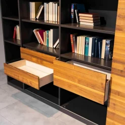 Regalwand Amineo Lack Schiefer L74 Nussbaum Geölt Mit Schiebetür Und Schubladen