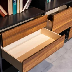 Regalwand Amineo Lack Schiefer L74 Nussbaum Geölt Mit Schiebetür Und Schubladen