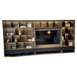 Regalwand Vita Eiche Silbergrau Grau Holz Matt Details Schwarz Lack Inklusive Beleuchtung