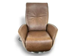 Relaxsessel 7928 Easy Swing L Sitzfläche Leder Eleganza Forest Braun Rücken Und Seiten Stoff Salino Schlamm Braun Drehteller Holz Wildeiche