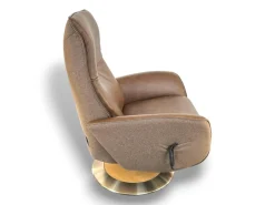 Relaxsessel 7928 Easy Swing L Sitzfläche Leder Eleganza Forest Braun Rücken Und Seiten Stoff Salino Schlamm Braun Drehteller Holz Wildeiche