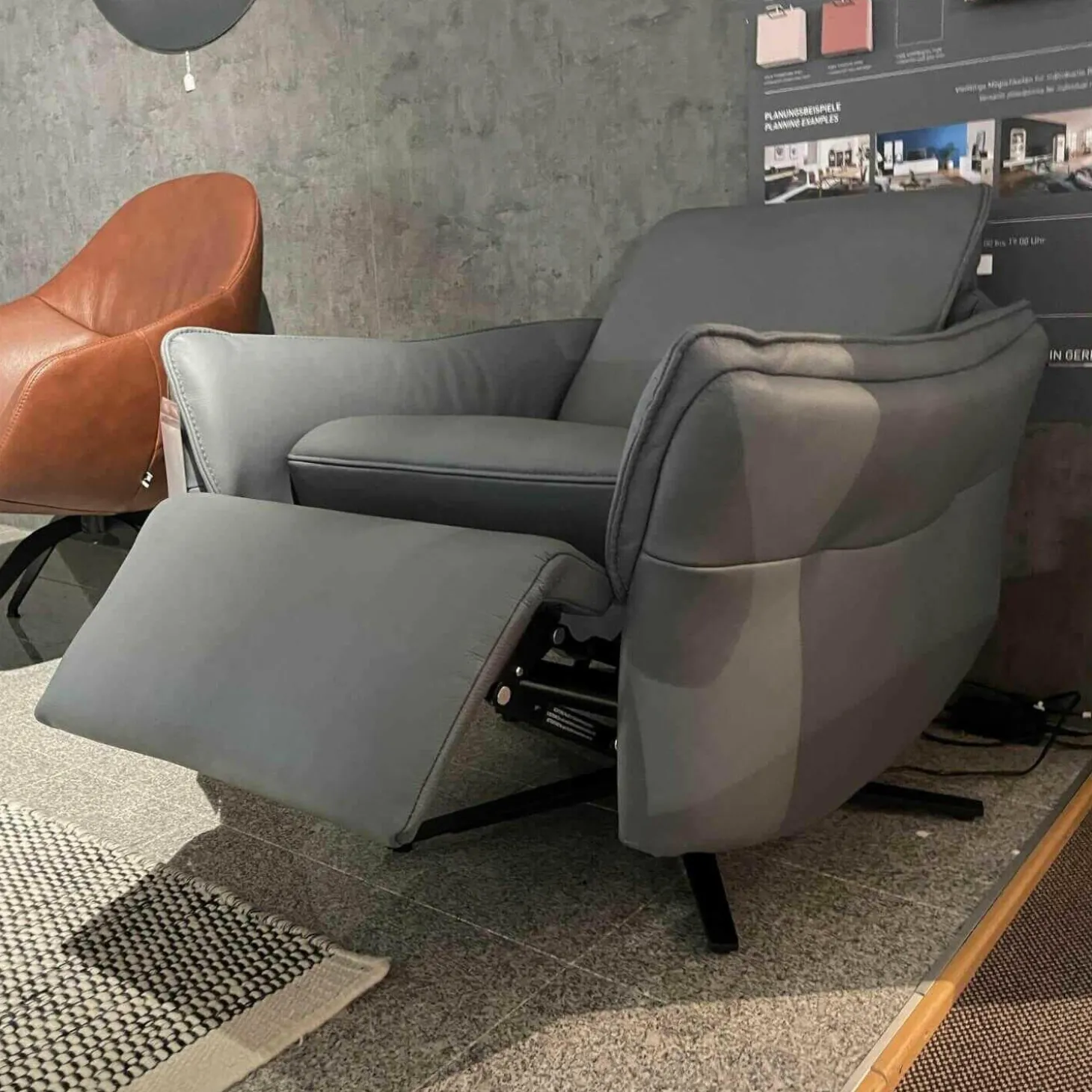 Relax-Sessel 7169 Leder 24 Longlife Rustica Azuro Sternfuß Anthrazit