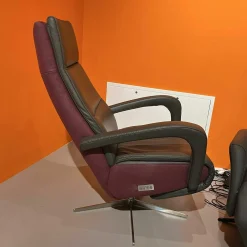 Relaxsessel Balok Innen Leder Anthrazit Außen Stoff Aubergine Violett Gestell Kreuzfuß Edelstahl Drehbar