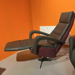 Relaxsessel Balok Innen Leder Anthrazit Außen Stoff Aubergine Violett Gestell Kreuzfuß Edelstahl Drehbar